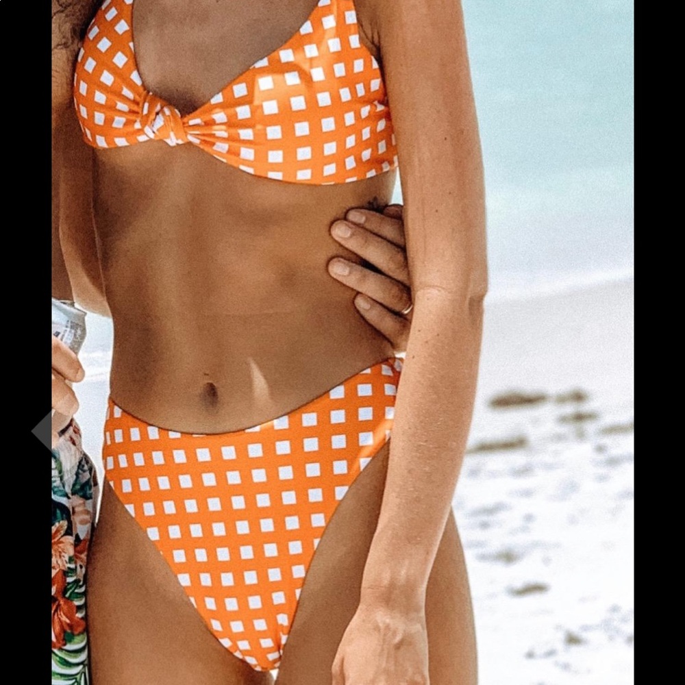 NEW! xs orange & white gingham high waisted bikini